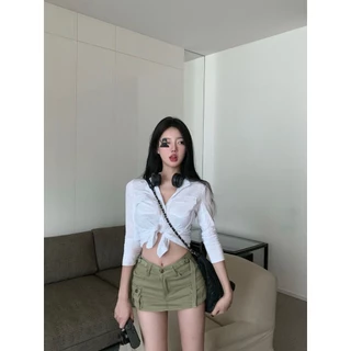 Dài Tay Nữ Phiên Bản Hàn Quốc Trắng Mỏng Phối Ren Hot Girl Sang Trọng Top Ve Áo Slim-Fit Áo Thiết Kế Ngắn Mùa Hè R00M