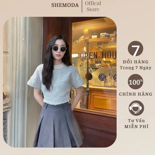 TWEED TSHIRT Tay Ngắn Độc Đáo Chất Liệu Tweed Mỏng Không Nhăn SHEMODA OFFICIAL