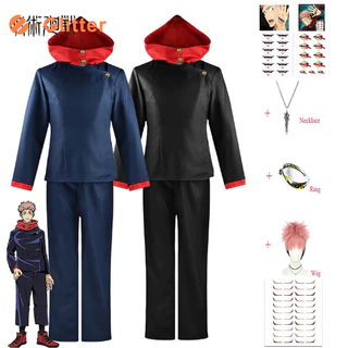 Itadori Yuji Cosplay Anime Jujutsu Kaisen Dành Cho Người Lớn Nam Trang Phục Hóa Trang Tóc Giả Trang Phục Xanh Đen Quần Tóc Giả Vòng Cổ Hình Xăm Dán Đồng Nhất