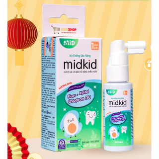 Xịt chống sâu răng Midkid cho bé từ 1 tuổi giúp làm sạch mảng bám ố vàng, bảo vệ men răng, vị nho ngọt 30ml nuốt an toàn