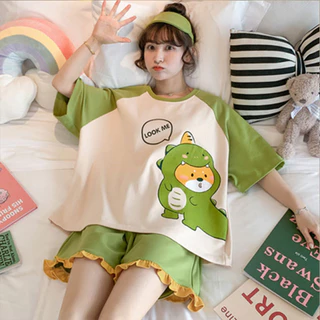 bộ ngủ mùa hè đồ ngủ dễ thương đồ ngủ mùa hè Bộ đồ ngủ cho nữ mùa hè hoạt hình dễ thương quần short ngắn tay phong cách Hàn Quốc Bộ quần áo mặc ở nhà cho nữ