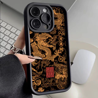 Thích hợp cho IPhone 11 1213 Pro MAX X XR XS MAX Niche Vỏ mềm chống rơi Apple 7 Plus 8 Plus IPhone 14 15 Pro Vỏ điện thoại rồng vàng cao cấp đóng dấu