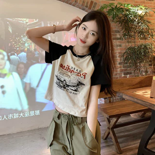 Áo thun nữ babytee cổ tròn phối màu in hình cá tính - Áo phông nữ hotgirl slimfit