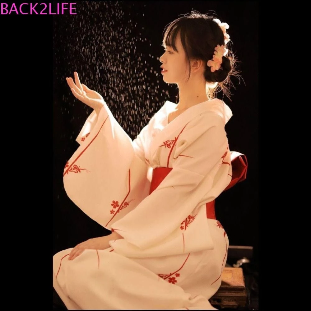 Back2life Sakura Girl Váy Kimono, Áo choàng tắm Yukata Nhật Bản truyền thống phong cách Nhật Bản sang trọng, Yukata Dres Mới in hoa phong cách Nhật Bản Yukata Áo choàng tắm