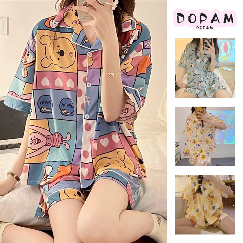 Bộ Đồ Ngủ Mùa Hè Nữ Hoạt Hình Thường Ngày Cardigan Quần Áo Gia Đình