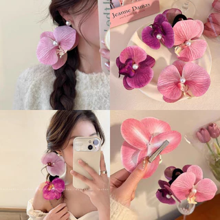 Kẹp tóc hoa ngọc trai Phalaenopsis màu hồng ngọt ngào thời trang Hàn Quốc dành cho nữ