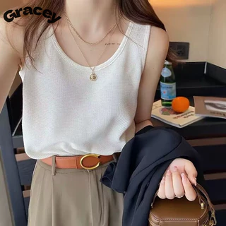 Gracey Camisole nữ mùa hè mặc ngoài bánh quế dáng rộng hàng đầu giảm béo không tay đáy áo thun