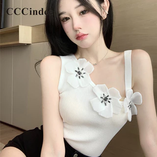 Cccindee Nữ 2024 Mới Thời Trang Hoa Gợi Cảm Dây Lưng Cổ Slim Tank Top