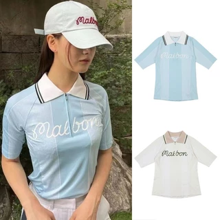 Hàn Quốc Malbon Golf Nữ tay ngắn nửa zip áo sơ mi polo nhẹ mỏng vừa vặn thể thao thông thường phù hợp với cổ đơn giản