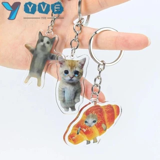 Yve Happy Banana Cat Móc khóa, Nhựa Kawaii Funny Cat Mặt dây chuyền Móc chìa khóa, Phụ kiện hoạt hình di động Móc chìa khóa ô tô Chuỗi quà tặng sinh viên