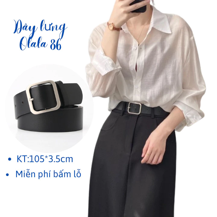 Thắt Lưng Bản Vuông 3.5cmTo Màu Đen,Dây nịt khóa kim loại mạ bạc  Basic đơn giản OLL267