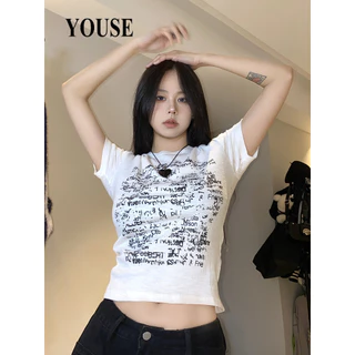 YOUSE áo phông áo thun nữ croptop baby tee Phong cách thời trang Stylish Popular WCS2430ICE 12Z240321