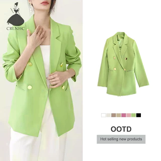 Áo Khoác Blazer Màu Trơn Thời Trang Xuân Thu Hàn Quốc Thanh Lịch Cho Nữ