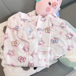 Sanrio Dễ Thương Hello Kitty Hoạt Hình Bộ Đồ Ngủ Bé Gái Xuân Thu Mới Nhẹ Dài Tay Quần Dài Sinh Viên Mặc Nhà Chống Muỗi Bên Ngoài [GM]