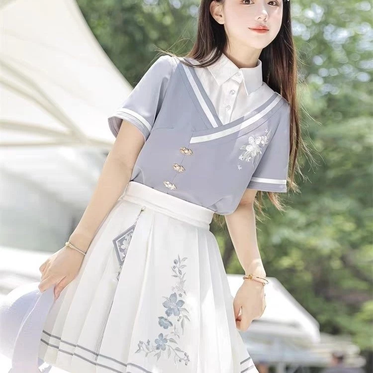 0324 Hanfu Nữ Phong Cách Trung Hoa Thêu Cải Tiến Hàng Ngày Yếu Tố Trung Quốc Nhỏ Mới Phong Cách Trung Quốc Phù Hợp Với Tính Khí Hai Mảnh Phù Hợp Với Mùa Hè