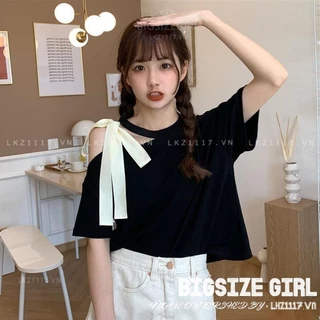 Áo thun nữ tay ngắn Bigsize Áo croptop form rộng cổ tròn hở vai Phối Nơ mùa hè Phong cách Hàn Quốc Thời Trang đẹp