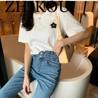 ZHIKOU áo phông áo thun nữ croptop baby tee thời trang Cổ điển Fashion Hàn Phong WTX23934JQ 6Z240204