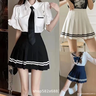 💕Váy Xếp Ly Váy Ngắn Nữ Sinh Xuân Hè Phong Cách Mới Sọc Phong Cách Hải Quân Váy Chữ a Phong Cách Preppy Kích Thước Lớn Váy Cao Cấp💕