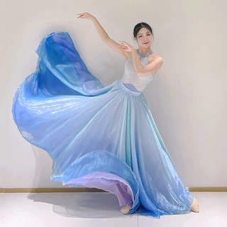 Váy Dài Phong Cách Dài Dạ Hội Gió Váy Khiêu Vũ Mỏng Hơn Nhìn Nhảy Cổ Điển Váy Xoay Lớn Jiangnan Feiyan Váy Dài Thanh Lịch Gradient Moder