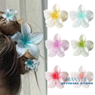 Manyue 8cm Plumeria Ngọc Trai Gradient Kẹp Tóc Hoa Kẹp Bên Nữ Tay Cầm Nửa Tay Cầm Sau Đầu Cá Mập Kẹp