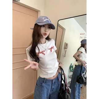 TIANLEYU áo phông áo thun nữ croptop baby tee Stylish Minimalist Xu hướng Cute WTX2430HBS 12Z240320