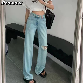 Prowow quần ống rộng quần nữ jean Vintage phổ biến Trendy Cute WNK244052K 15Z240407