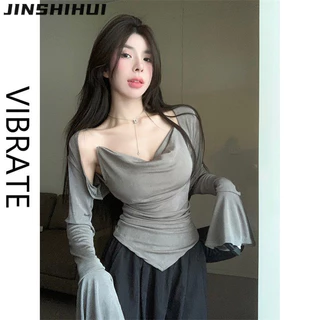 JINSHIHUI áo phông áo thun nữ croptop baby tee Korean Fashion Comfortable thời trang WTX242051N 7Z240217