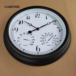 Garende Đồng hồ treo tường ngoài trời Sân vườn chống nước Đồng hồ tròn Nhà hiên 15 inch Đồng hồ treo Nhiệt kế đo độ ẩm cho sân, sân hiên, nhà để xe, hàng rào, phòng ngủ