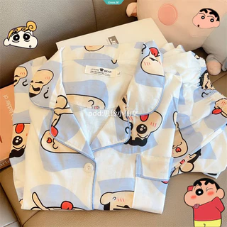 Bộ Đồ Ngủ Bé Gái Nhật Bản Dễ Thương Crayon Shin-chan Bộ Đồ Ngủ Ngày Mùa Hè 2024 Mới Hoạt Hình Ngọt Ngào Quần Short Tay Ngắn Bộ Đồ Gia Đình [GM]