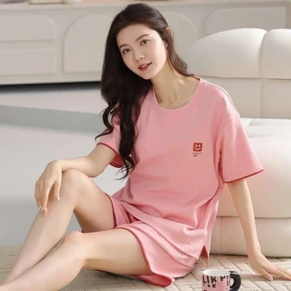 100% Cotton Bộ Đồ Ngủ Nữ Xuân Hè Ngắn Tay Quần Short Phù Hợp Với Kích Thước Lớn Hoạt Hình Ngọt Ngào Có Thể Mặc Bên Ngoài Homewear