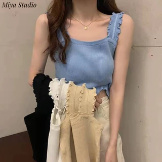 Miya Studio áo croptop Áo 2 dây áo ba lỗ Thời trang hàn quốc tráng lệ cổ điển chic phong cách WBX2430TFV 13Z240329