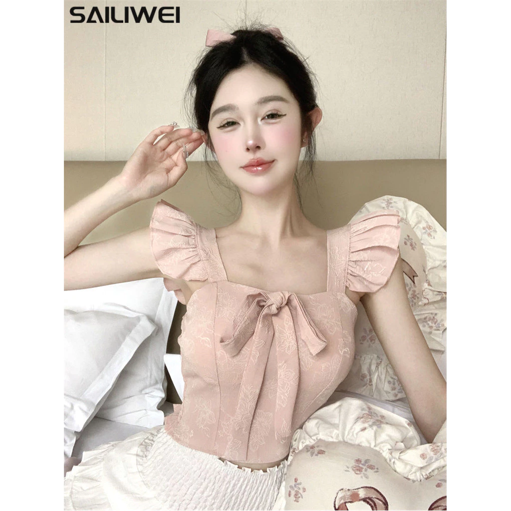 SAILIWEI áo croptop Áo 2 dây áo ba lỗ Thời trang hàn quốc Fashion chic Phong cách rực rỡ WBX2430WV6 13Z240330