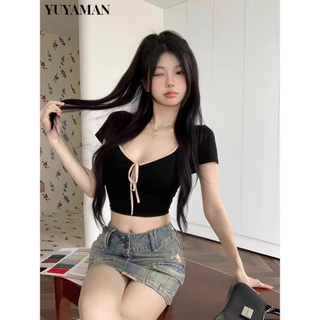 YUYAMAN áo phông áo thun nữ croptop baby tee Thời trang Fashion Xu hướng Korean WTX24406DW 14Z240403