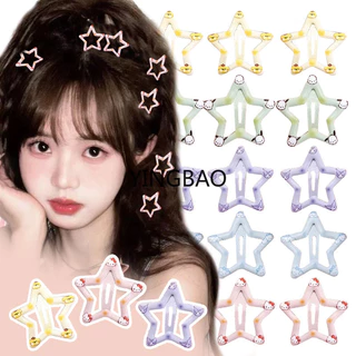 2 Chiếc Sanrio Star Kẹp Tóc Cho Bé Gái Filigree Ngôi Sao Kim Loại Snap Clip Hello Kitty Cinnamoroll Kuromi Giai Điệu Hoạt Hình Đơn Giản BB Kẹp Tóc Barrettes Phụ Kiện Tóc