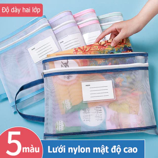 Túi đựng hồ sơ lưới nylon hai lớp, túi đựng dữ liệu, dùng cho văn phòng sinh viên(không nhãn）