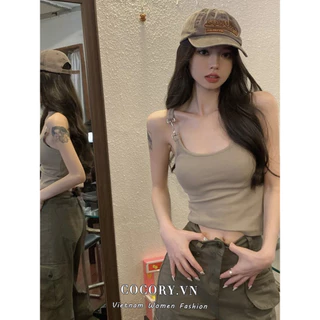 Cocorygirl Mùa Hè Gợi Cảm Mỏng Tất Cả Trận Đấu Cơ Bản Khóa Kim Loại Suspender Tank Top Quần Áo Nữ