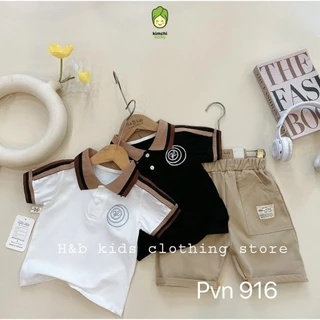 Đồ Bộ Cộc Tay Cho Bé Trai KIMCHIBABY Vải Cotton T Viền Cổ Nâu, Bộ Quần Áo Polo Cho Bé Mặc Đi Chơi, Đi Học CK426