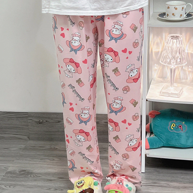 Hello Kitty Clow M Quần Pyjama Dễ Thương Nữ Xuân Thu Quần Thoáng Khí Eo Cao Rời Quần Ống Rộng Quần Nhà Có Thể Mặc Bên Ngoài