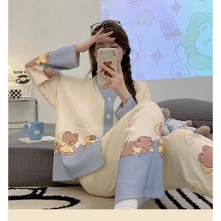 Bộ Đồ Ngủ Nữ Tay Dài Baju Tidur Bộ Đồ Ngủ Perempuan Nữ Nigtwear Ngủ Mặc