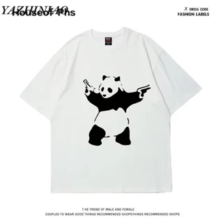Yazhinaio nam tay ngắn phong cách Hàn Quốc in hình gấu trúc dễ thương thiết kế áo thun