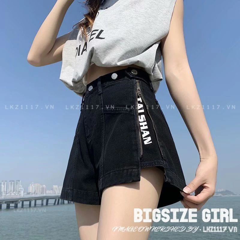 Quần Jean Ngắn nữ lưng cao Bigsize Quần Short Jean Nữ Quần Đùi Bò cạp cao ống rộng chữ a đen Mùa Hè Phong cách Hàn Quốc Thời Trang đẹp