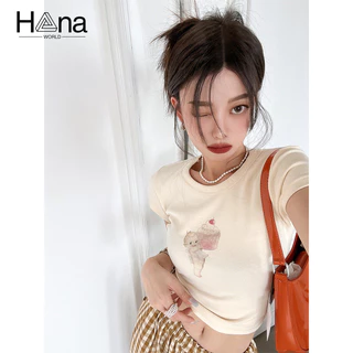 Hana áo phông áo thun nữ croptop baby tee Popular INS Casual phổ biến WTX24404QT 14Z240403