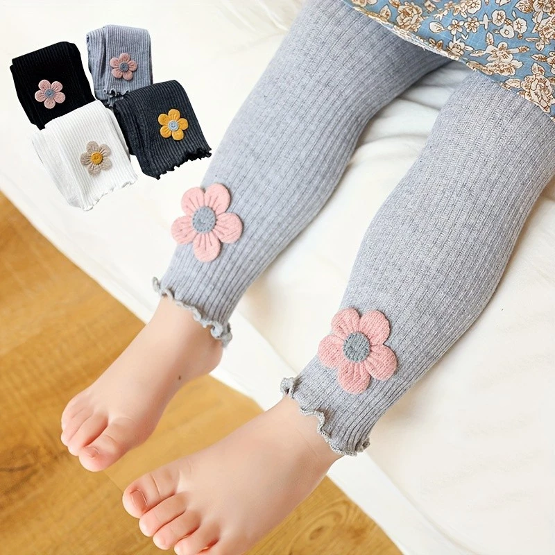 1 Chiếc Ấm Chân Bé Gái Dễ Thương 3D Hoa Ruffle Edge Dệt Kim Legging Tất Cotton Mềm Cho Trẻ Sơ Sinh Trẻ Em 0 ‐ 4 Tuổi