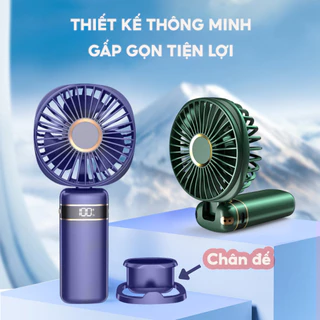 Quạt mini cầm tay tích điện gấp gọn DELADEP 5 tốc độ gió xoay linh hoạt 90 độ có dây đeo, pin lớn 10.000mAh QMN11