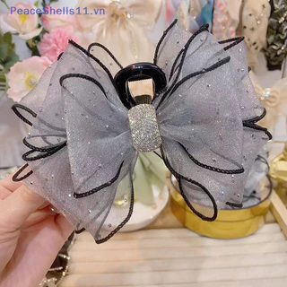 PeaceShells Korean Style Mesh Bow Rhinestone Hair Claw Vintage Elegant Hair Clamp Hairpin Shark Clips For Women Fashion Hair Accessories VN