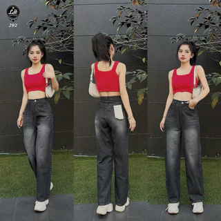Quần jean ống rộng nữ màu xám cạp cao Lê Huy Fashion MS 292