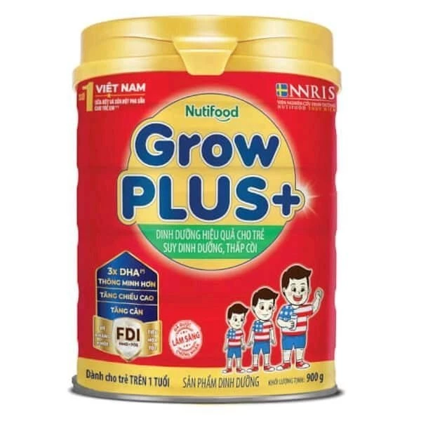 Sữa bột Nutifood growplus đỏ 900g cho trẻ từ 1 tuổi
