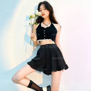 quần short nữ quần đùi Bigsize quần ống rộng nữ lưng cao cạp cao chữ a bánh bèo đen mùa hè Phong cách Hàn Quốc Thời Trang tiểu thư cá tính xinh đẹp cho người mập béo