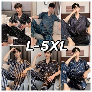 L-5xl Plus Size Pyjama Bộ Đồ Ngủ Chất Lượng Cao Nam Ice Silk Đồ Ngủ Tay Ngắn + Quần Dài Bộ Cổ Điển Loungwear Người Quà Tặng