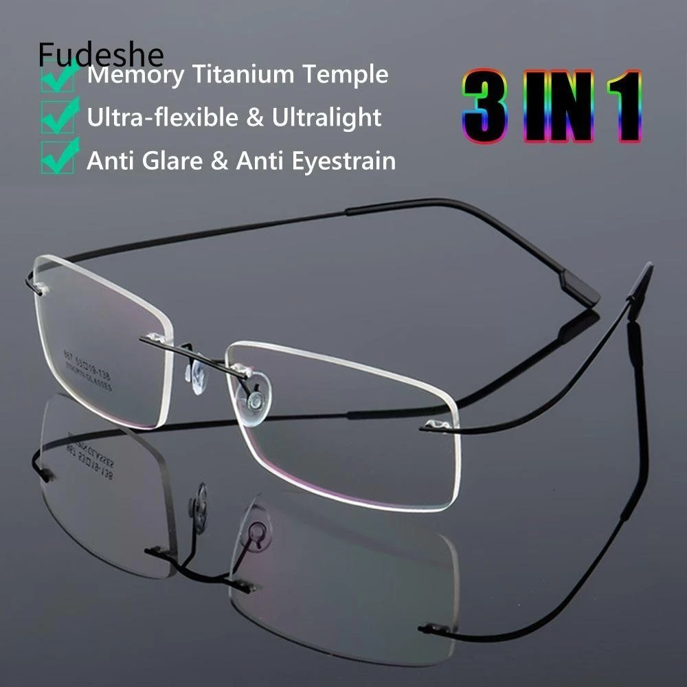 Fudeshe Kính Đọc Sách Bằng Titan Siêu Nhẹ Tầm Nhìn Linh Hoạt +1.0~+4.0 Không Viền/ Trơn Trượt